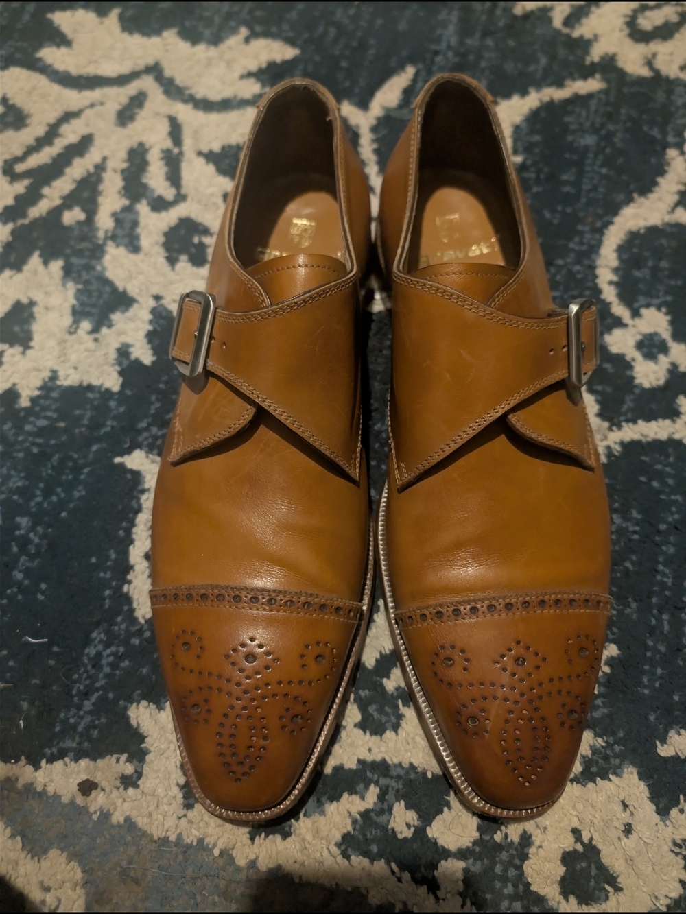 Gravati Men's Tan Leather Single Monk Strap Dress Shoes